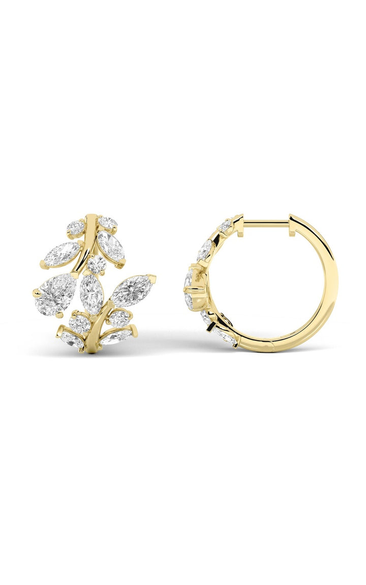 3Cttw Pear Shaped Lab Grown Diamond (F/VS) Leaf Motif Fashion Earrings in 14K Gold