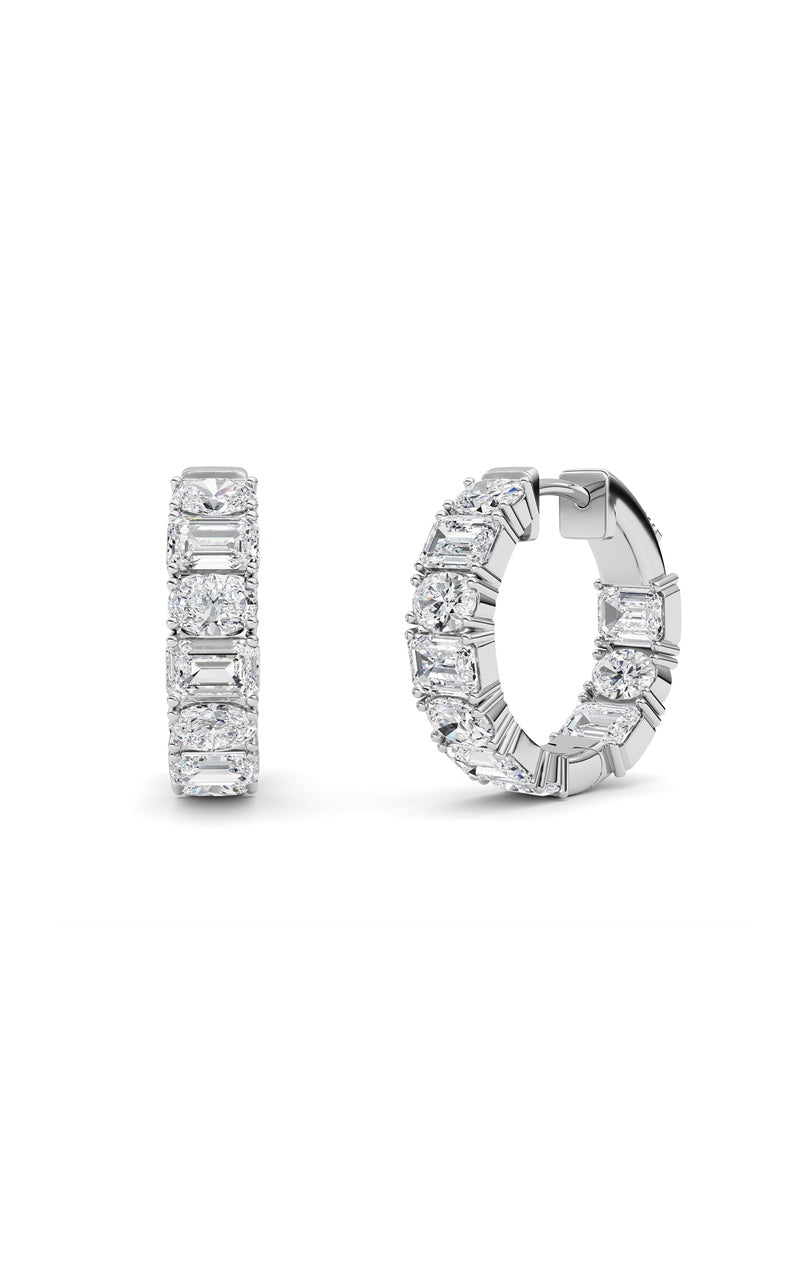 5CTW Emerald Shaped Lab Grown Diamond (F/VS )Inside Out Hoop Earrings in 14K Gold
