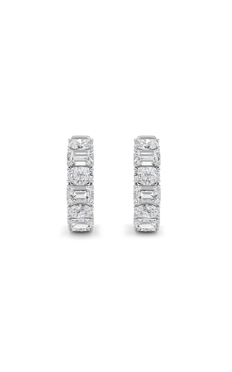 5CTW Emerald Shaped Lab Grown Diamond (F/VS )Inside Out Hoop Earrings in 14K Gold