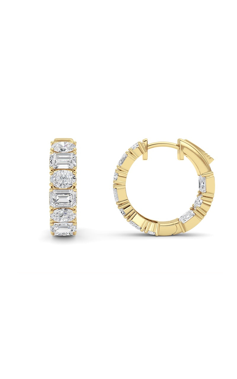 5CTW Emerald Shaped Lab Grown Diamond (F/VS )Inside Out Hoop Earrings in 14K Gold