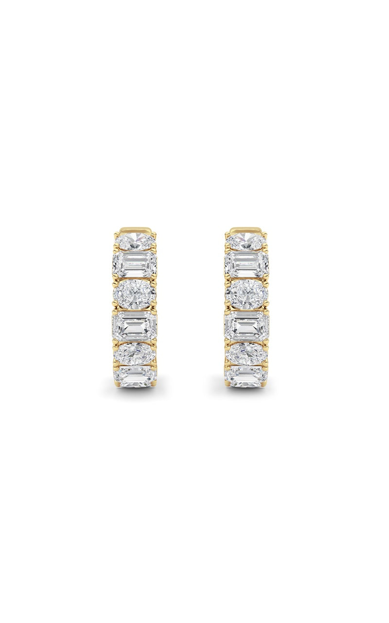 5CTW Emerald Shaped Lab Grown Diamond (F/VS )Inside Out Hoop Earrings in 14K Gold