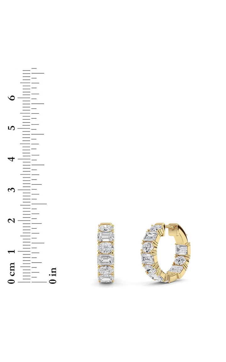 5Cttw Emerald Shaped Lab Grown Diamond (F/VS )Inside Out Hoop Earrings in 14K Gold