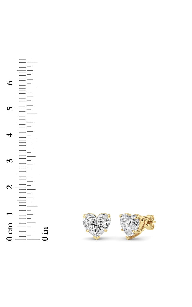 8CTW Heart Shaped Lab Grown Diamond (F/VS ) Stud Earrings in 14K Gold