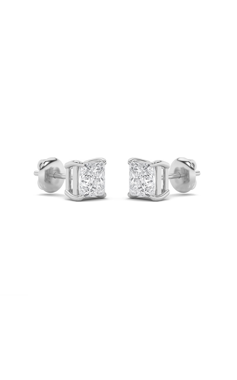 2CTW Princess Shaped Lab Grown Diamond (F/VS) Stud Earrings in 14K Gold
