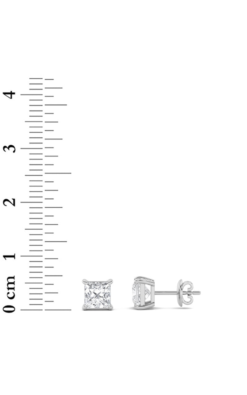 2Cttw Princess Shaped Lab Grown Diamond (F/VS) Stud Earrings in 14K Gold