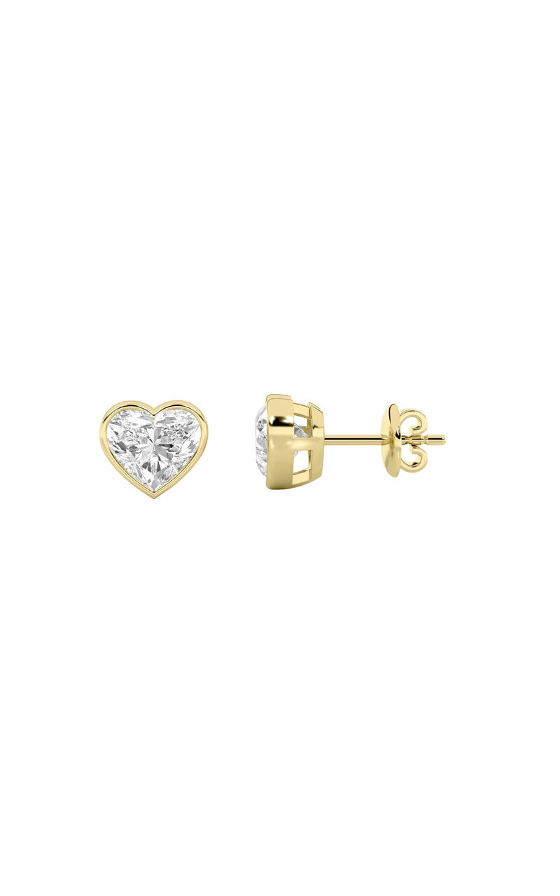 2Cttw Heart Shaped Lab Grown Diamond (F/VS) BezelSet Stud Earrings in 14K Gold