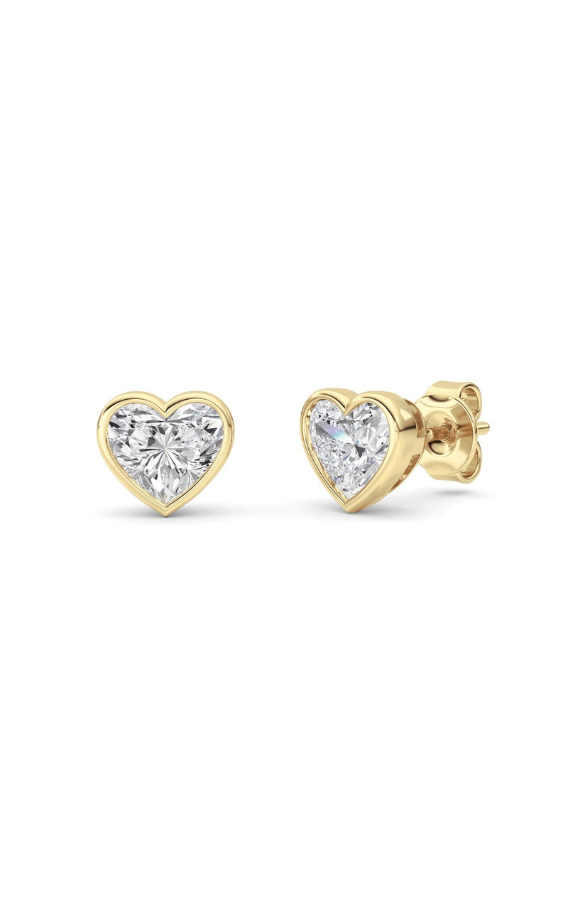 2Cttw Heart Shaped Lab Grown Diamond (F/VS) BezelSet Stud Earrings in 14K Gold