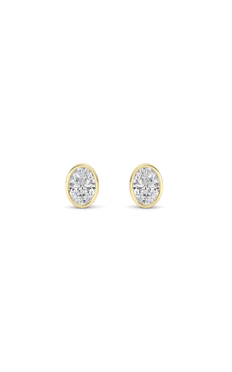 1CTW Oval Shaped Lab Grown Diamond (F/VS) Bezel Set Stud Earrings in 14K Gold