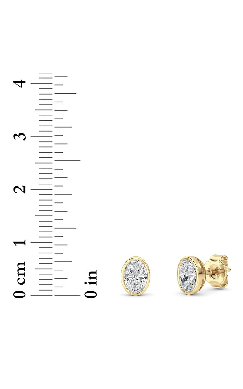1Cttw Oval Shaped Lab Grown Diamond (F/VS) Bezel Set Stud Earrings in 14K Gold