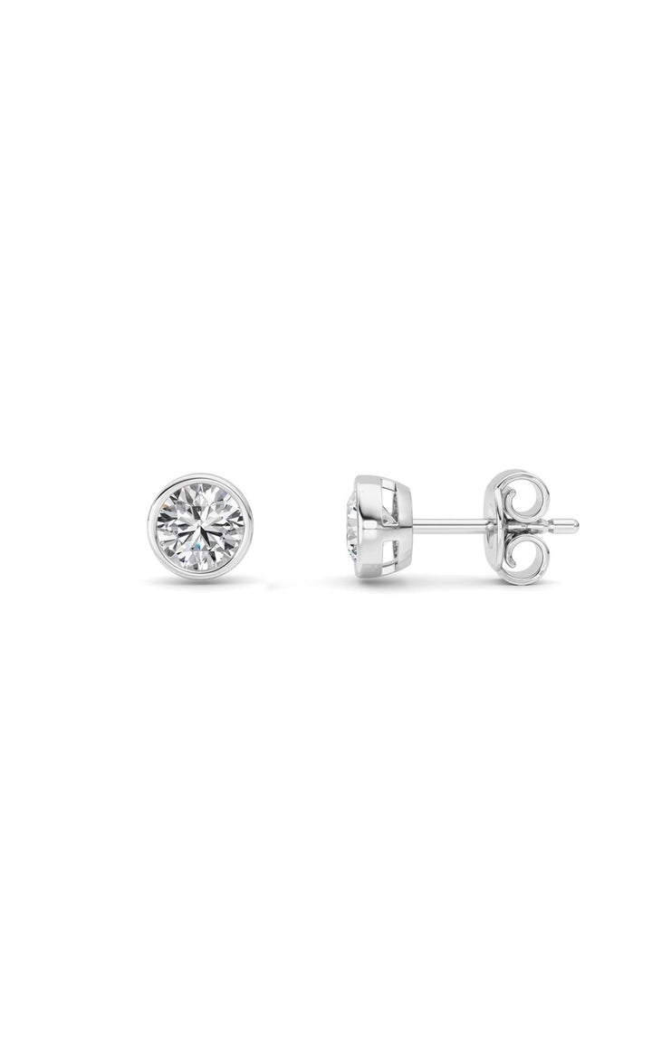 1CTW Round Shaped Lab Grown Diamond (F/VS) Bezel Set Earrings in 14K Gold
