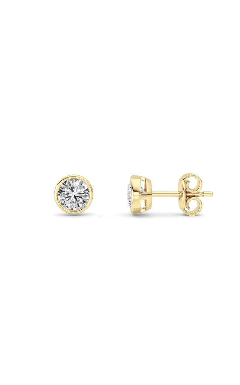 1CTW Round Shaped Lab Grown Diamond (F/VS) Bezel Set Earrings in 14K Gold