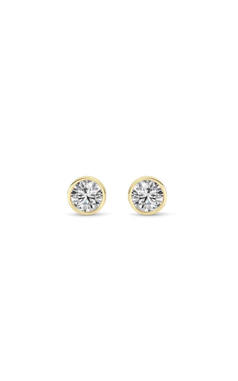 1Cttw Round Shaped Lab Grown Diamond (F/VS) Bezel Set Earrings in 14K Gold