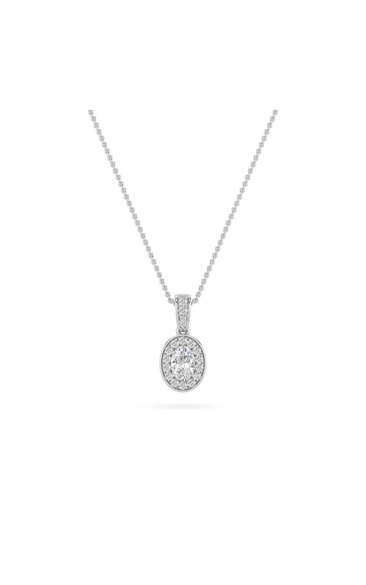 0.75Cttw Oval Shaped Lab Grown Diamond (F/VS) Halo Pendant in 14K Gold