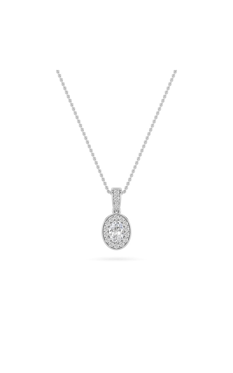 0.75CTW Oval Shaped Lab Grown Diamond (F/VS) Halo Pendant in 14K Gold