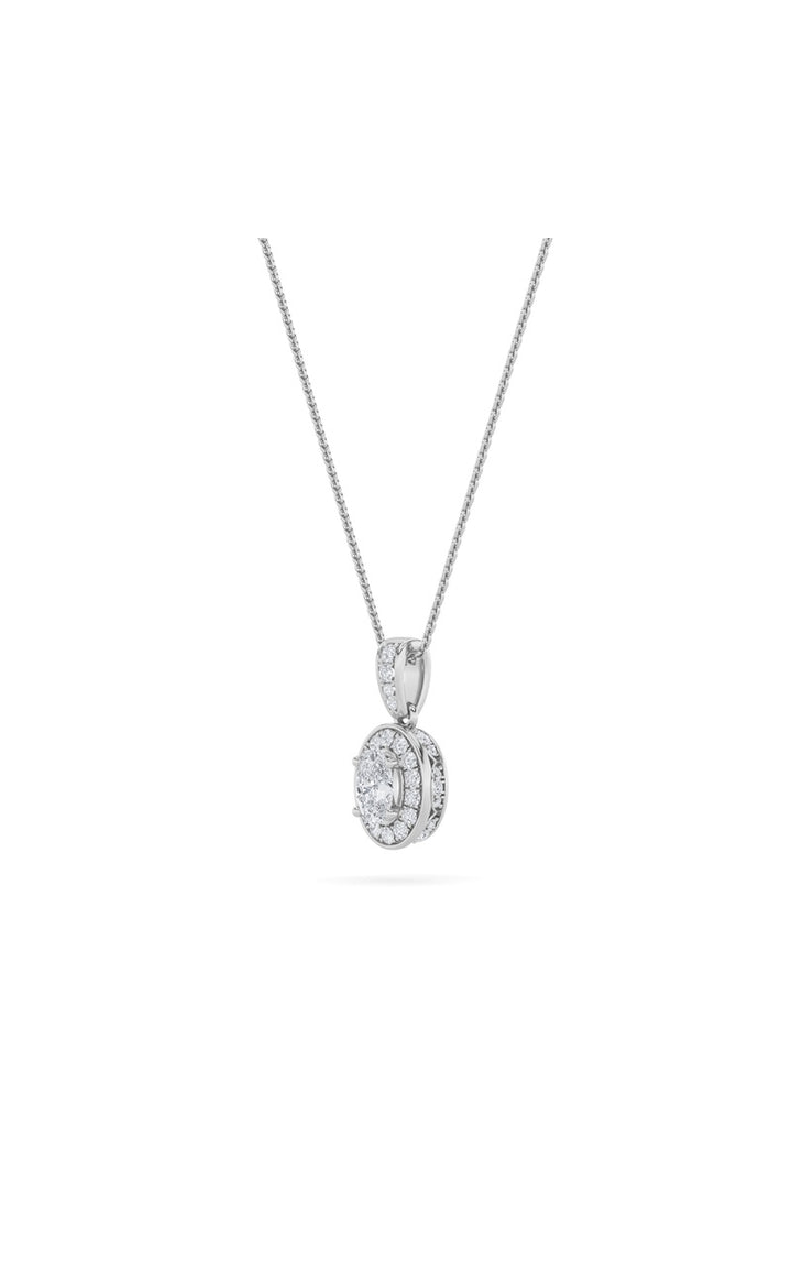 0.75CTW Oval Shaped Lab Grown Diamond (F/VS) Halo Pendant in 14K Gold