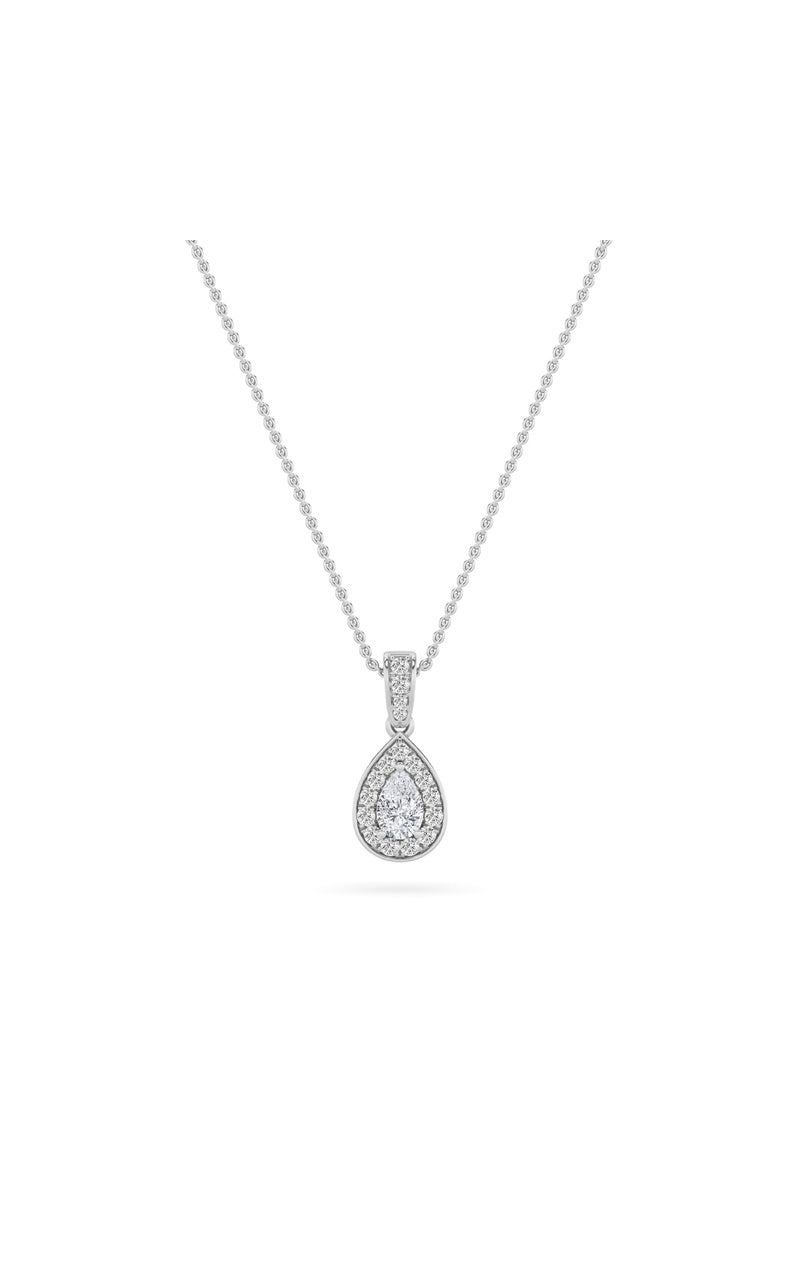 0.75Cttw Pear Shaped Lab Grown Diamond (F/VS) Halo Pendant in 14K Gold