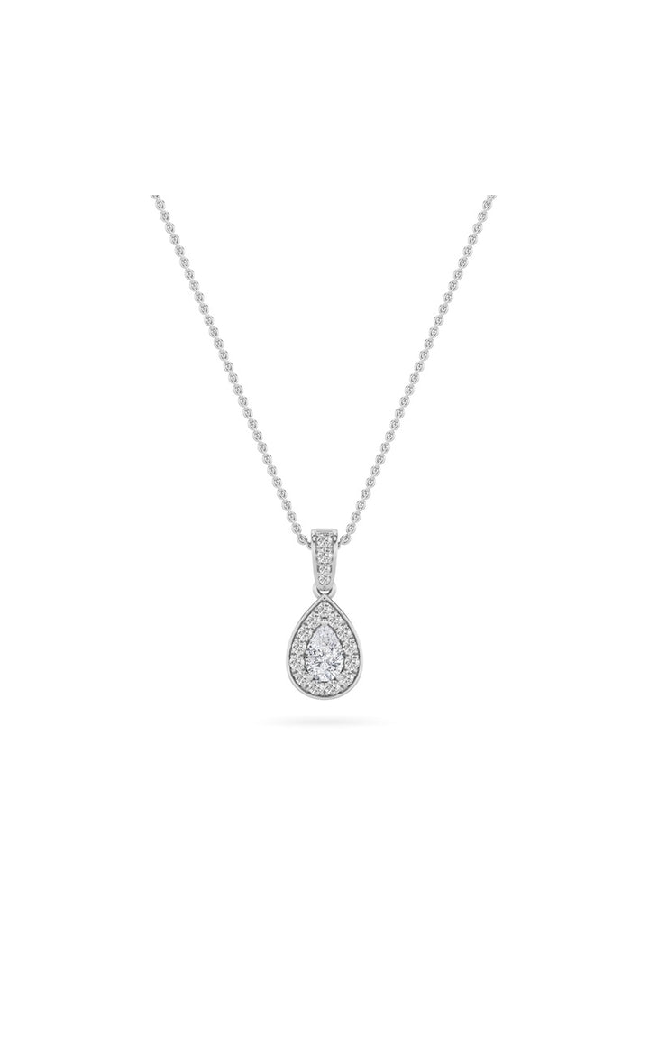 0.75Cttw Pear Shaped Lab Grown Diamond (F/VS) Halo Pendant in 14K Gold