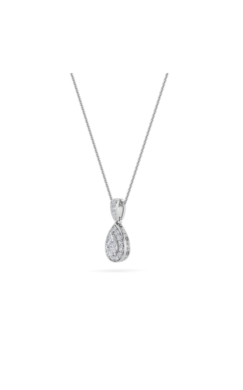 0.75Cttw Pear Shaped Lab Grown Diamond (F/VS) Halo Pendant in 14K Gold