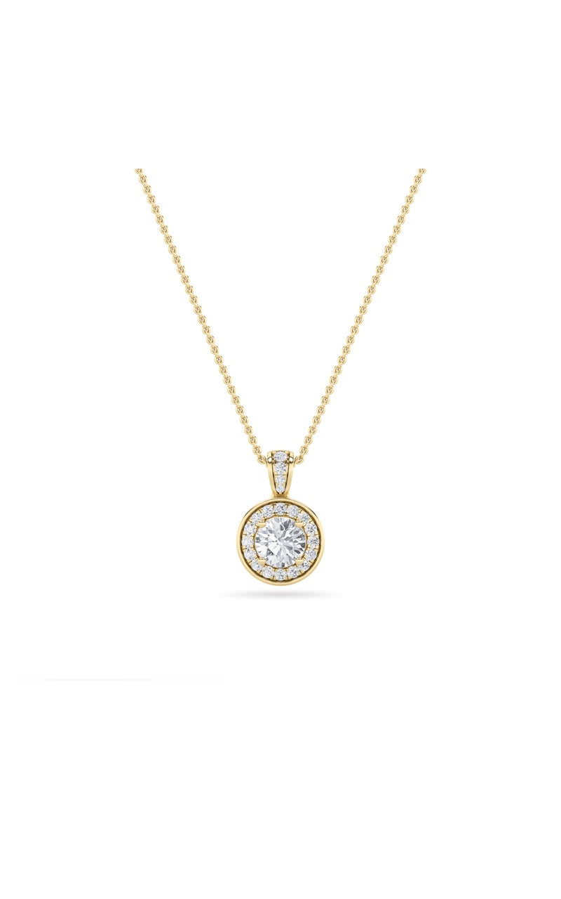 0.75CTW Round Shaped Lab Grown Diamond (F/VS) Halo Pendant in 14K Gold