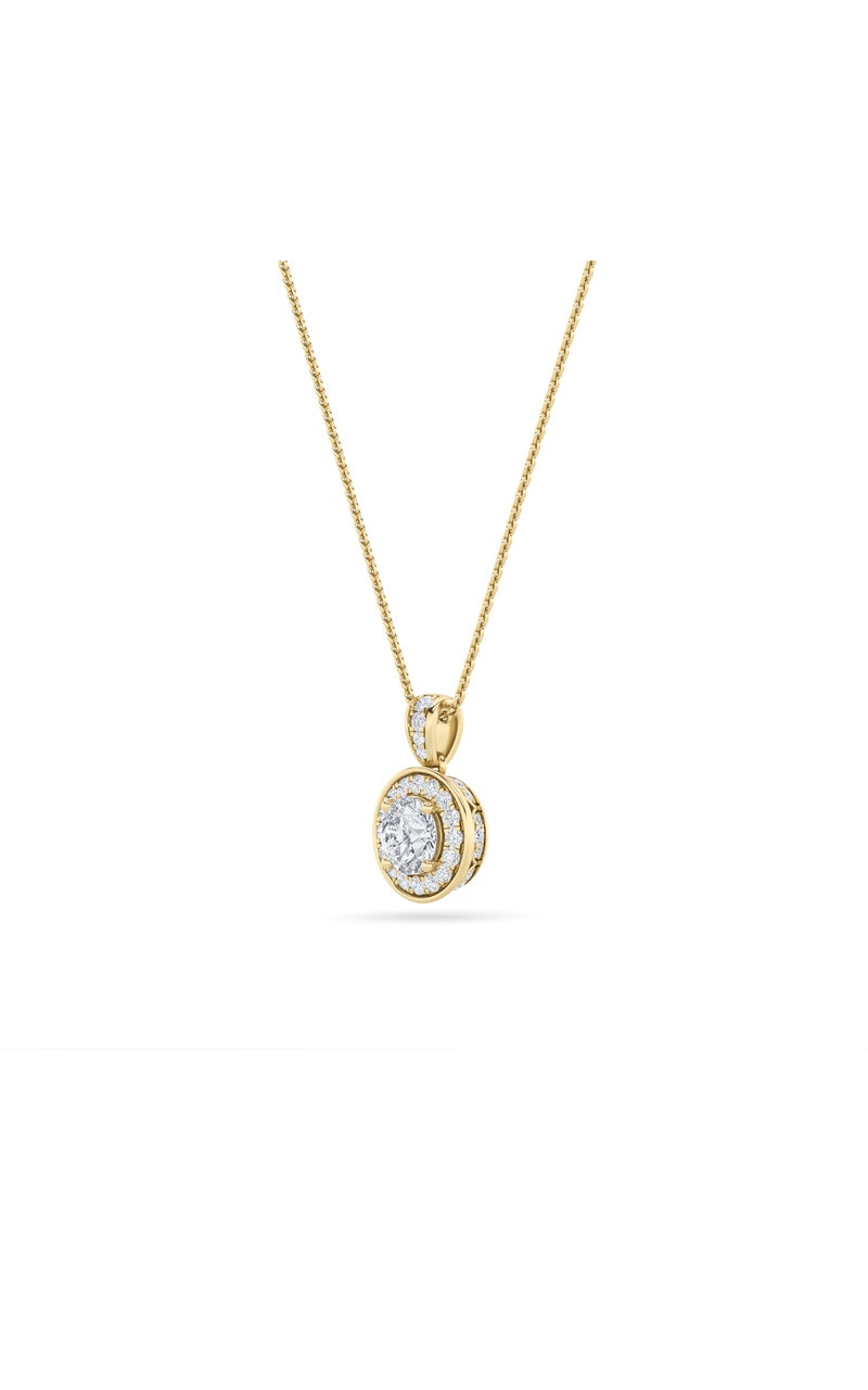 0.75CTW Round Shaped Lab Grown Diamond (F/VS) Halo Pendant in 14K Gold