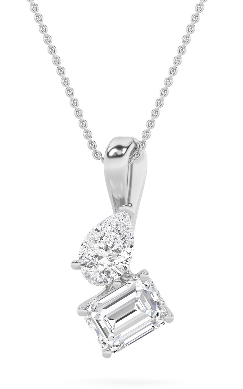 3Cttw Emerald Shaped Lab Grown Diamond (F/VS) Toiet Moi Pendant in 14K Gold