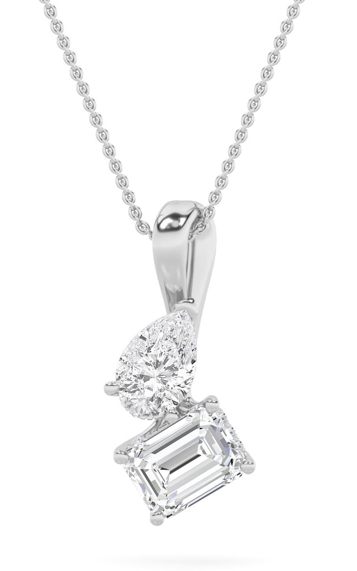 3Cttw Emerald Shaped Lab Grown Diamond (F/VS) Toiet Moi Pendant in 14K Gold