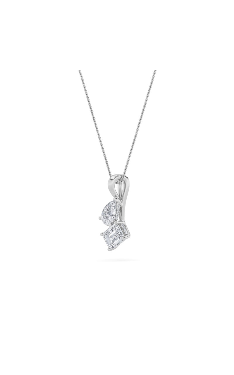 3CTW Emerald Shaped Lab Grown Diamond (F/VS) Toi et Moi Pendant in 14K Gold