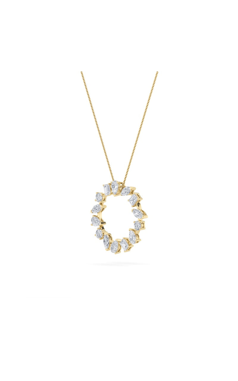 3Cttw Emerald Shaped Lab Grown Diamond (F/VS) Fancy Circle Pendant in 14K Gold