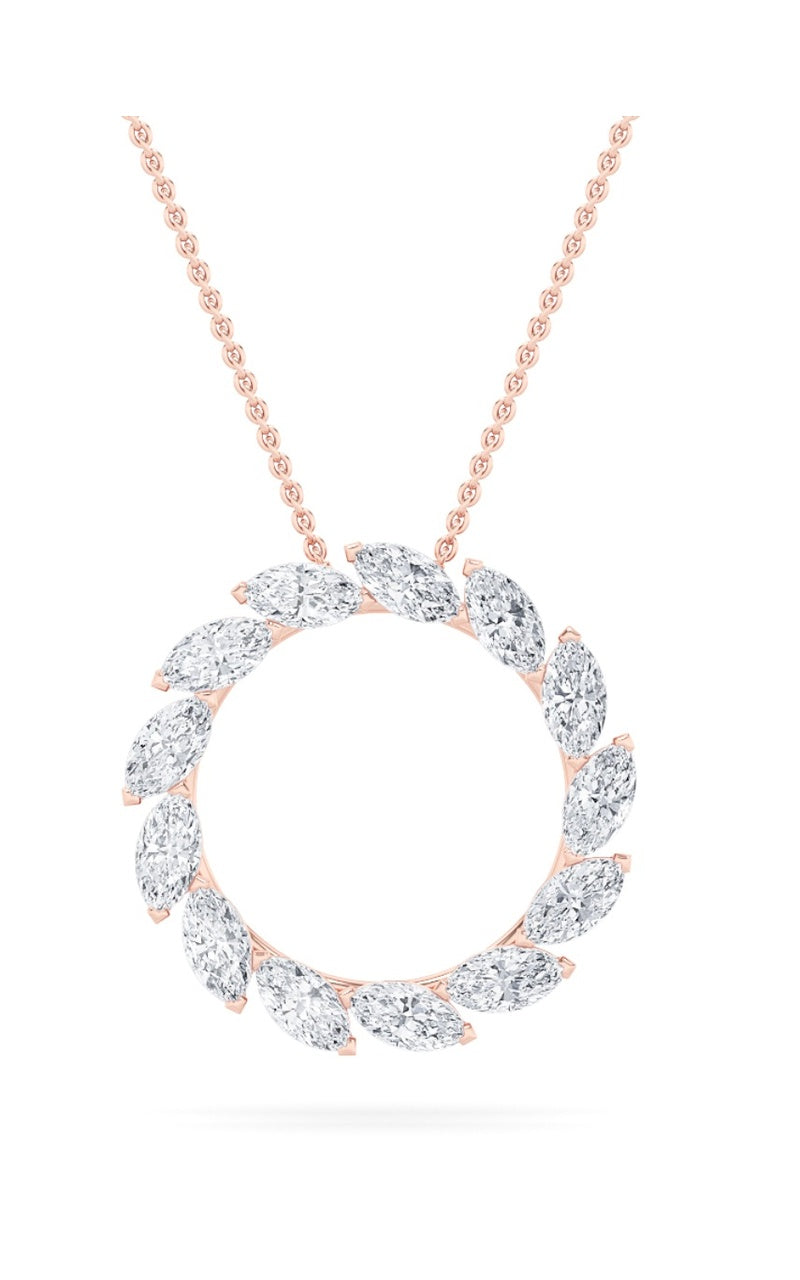 2Cttw Marquise Shaped Lab Grown Diamond (F/VS) Circle Necklace in 14K Gold