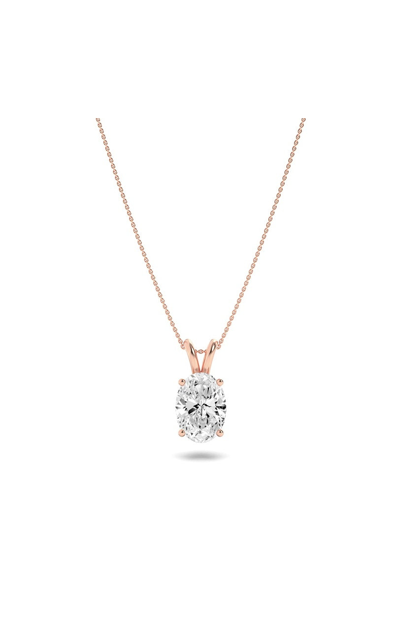 2CTW Oval Shaped Lab Grown Diamond (F/VS) Split Bale Solitaire Pendant in 14K Gold