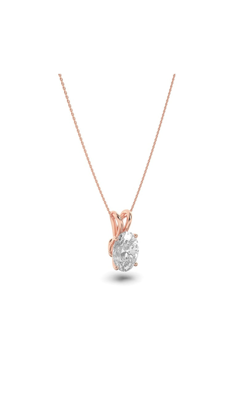 2CTW Oval Shaped Lab Grown Diamond (F/VS) Split Bale Solitaire Pendant in 14K Gold