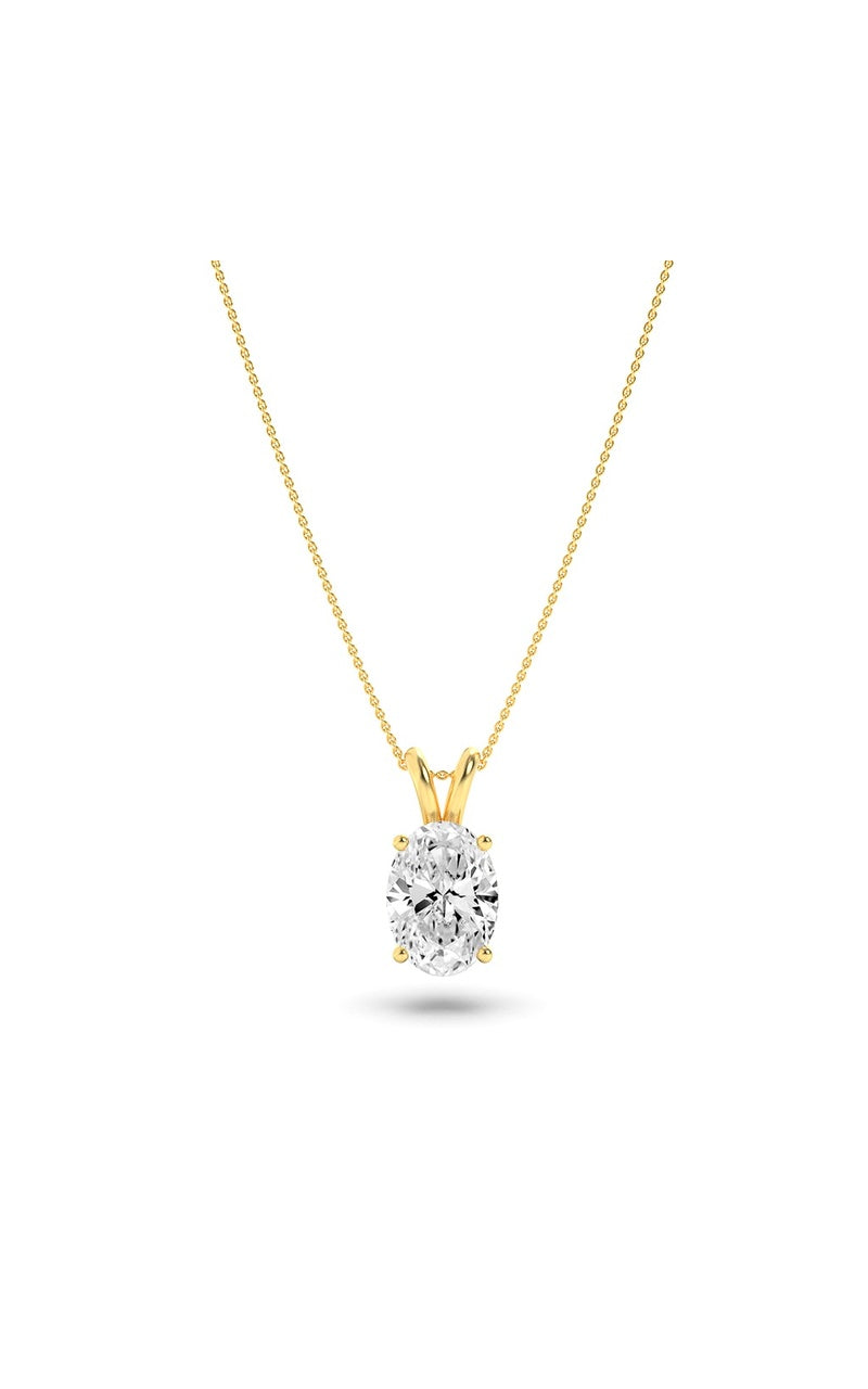 3Cttw Oval Shaped Lab Grown Diamond (F/VS) Split Bale Solitaire Pendant in 14K Gold