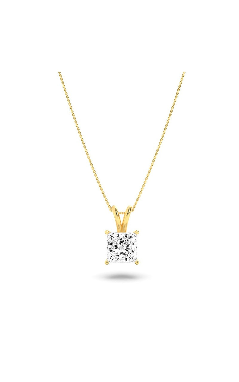 1Cttw Princess Shaped Lab Grown Diamond (F/VS) Split Bale Solitaire Pendant in 14K Gold