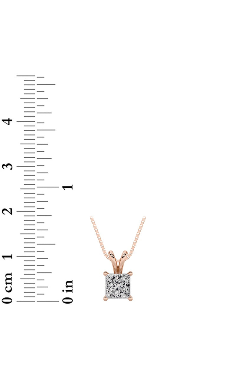 1CTW Princess Shaped Lab Grown Diamond (F/VS) Split Bale Solitaire Pendant in 14K Gold