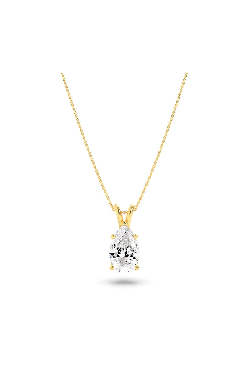 3CTW Pear Shaped Lab Grown Diamond (F/VS) Split Bale Solitaire Pendant in 14K Gold