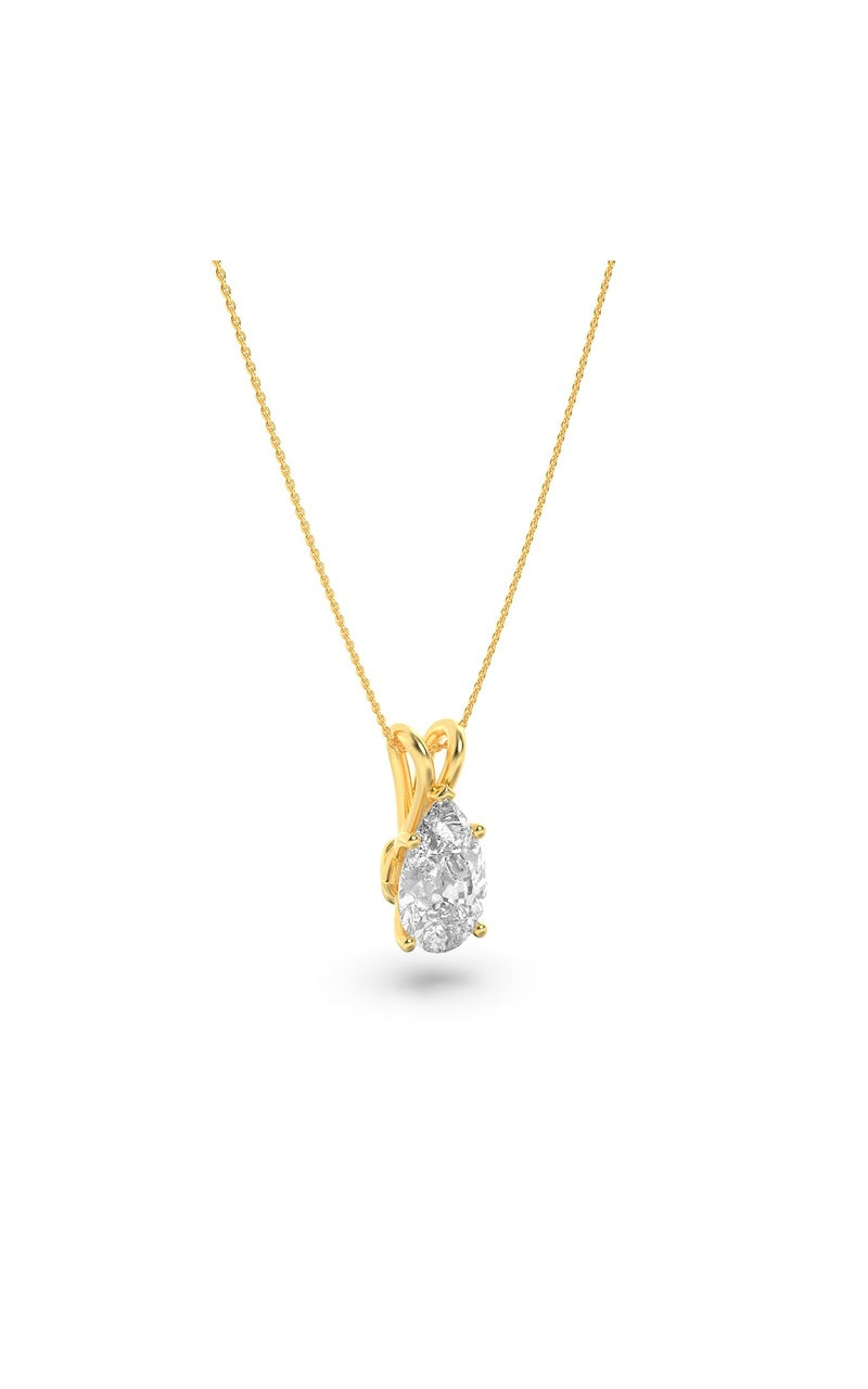 3CTW Pear Shaped Lab Grown Diamond (F/VS) Split Bale Solitaire Pendant in 14K Gold