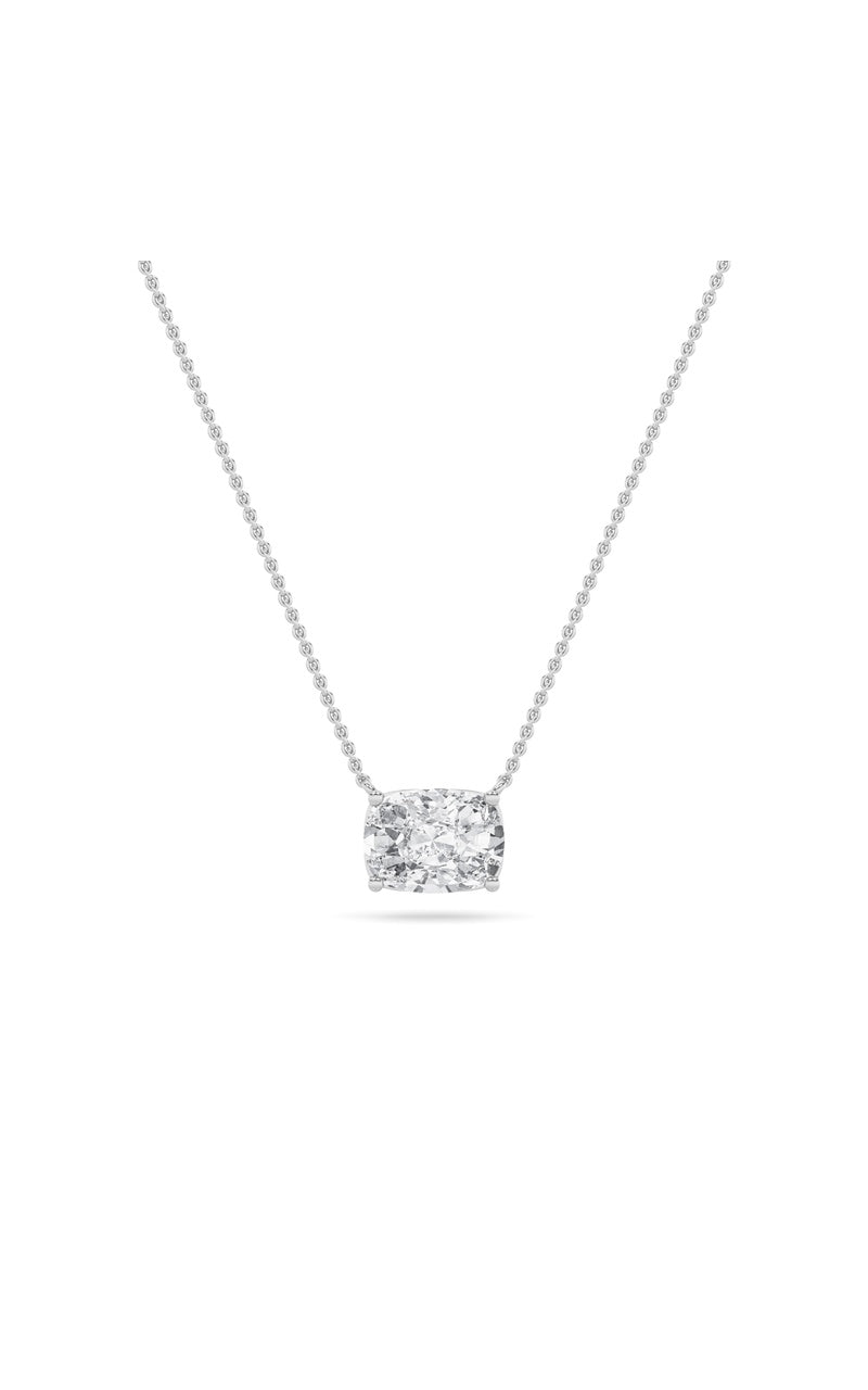 3Cttw Elongated Cushion Shaped Lab Grown Diamond (F/VS) East West Solitaire Necklace in 14K Gold