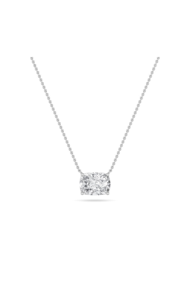 3Cttw Elongated Cushion Shaped Lab Grown Diamond (F/VS) East West Solitaire Necklace in 14K Gold
