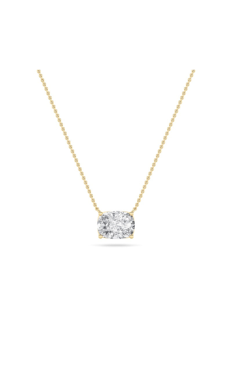 3CTW Elongated Cushion Shaped Lab Grown Diamond (F/VS) East West Solitaire Necklace in 14K Gold