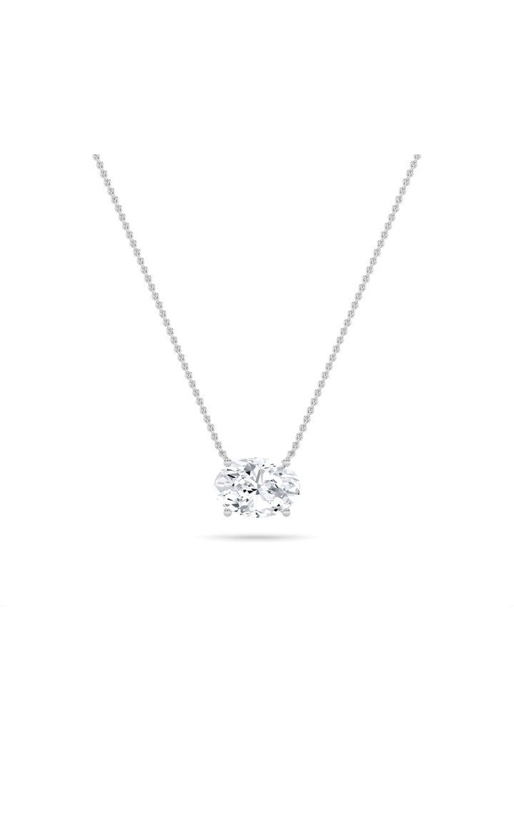 1Cttw Oval Shaped Lab Grown Diamond (F/VS) East West Solitaire Necklace in 14K Gold