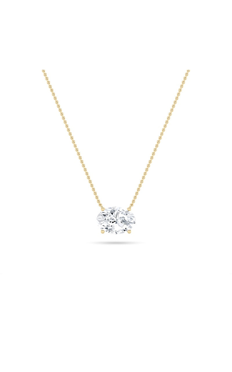2CTW Oval Shaped Lab Grown Diamond (F/VS) East West Solitaire Necklace in 14K Gold