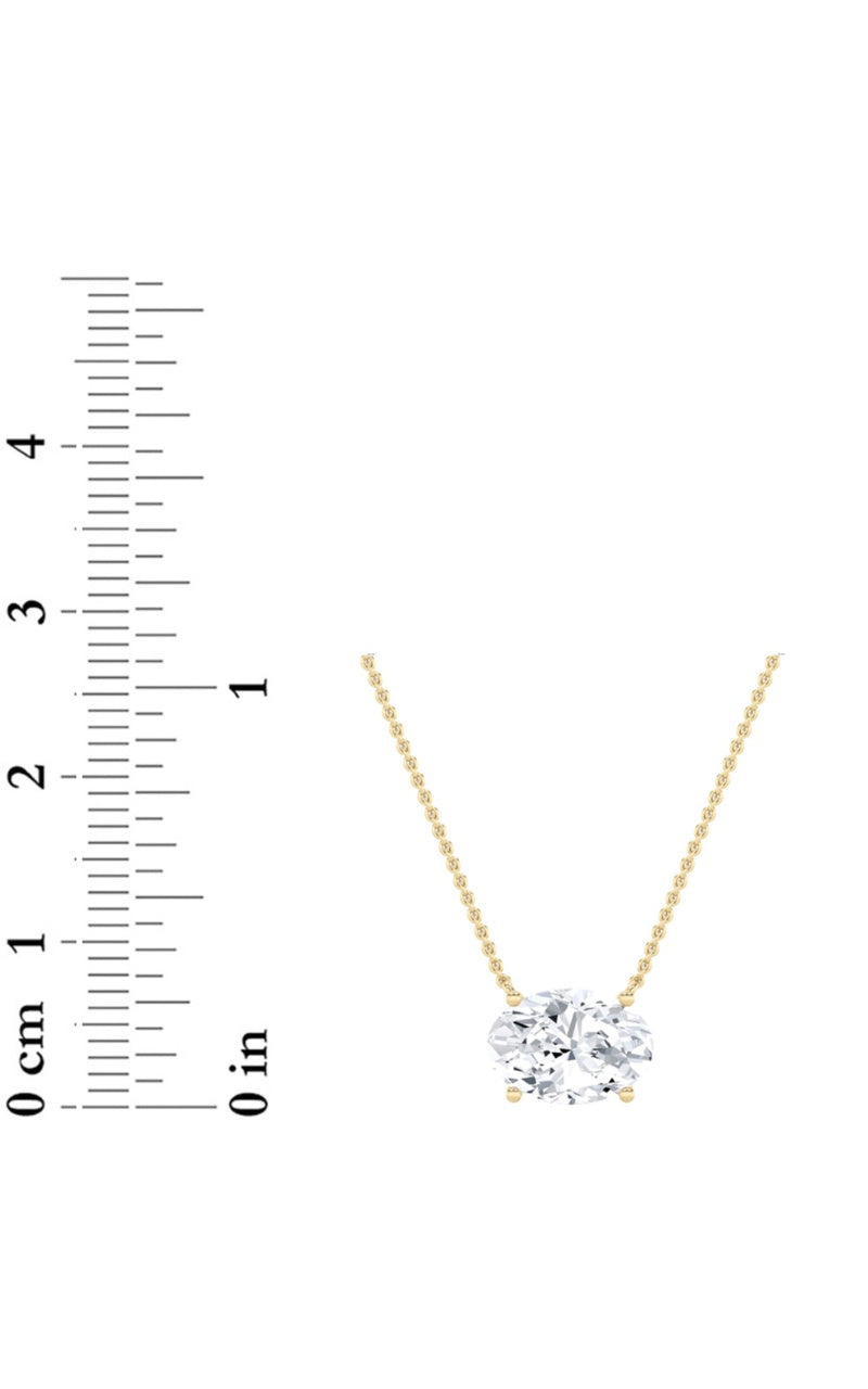 2CTW Oval Shaped Lab Grown Diamond (F/VS) East West Solitaire Necklace in 14K Gold