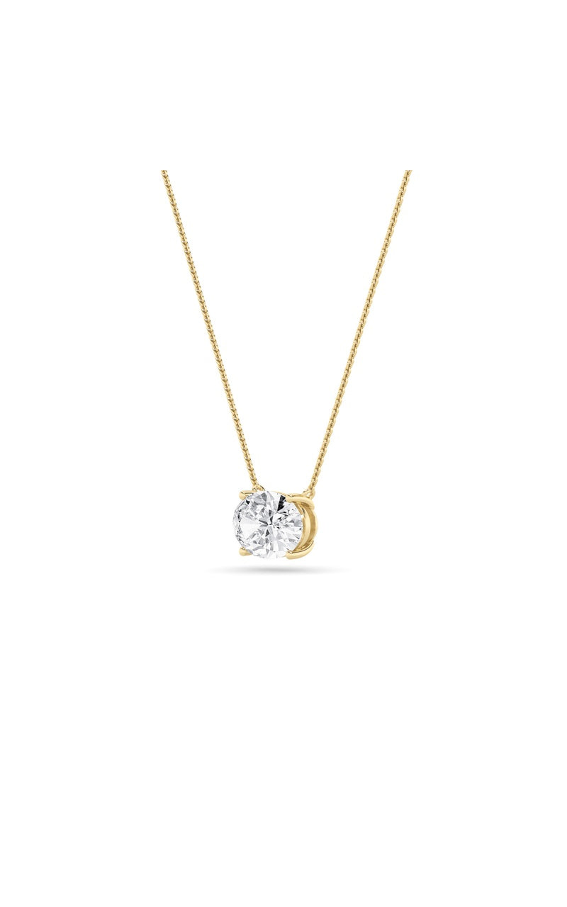 3CTW Oval Shaped Lab Grown Diamond (F/VS) East West Solitaire Necklace in 14K Gold