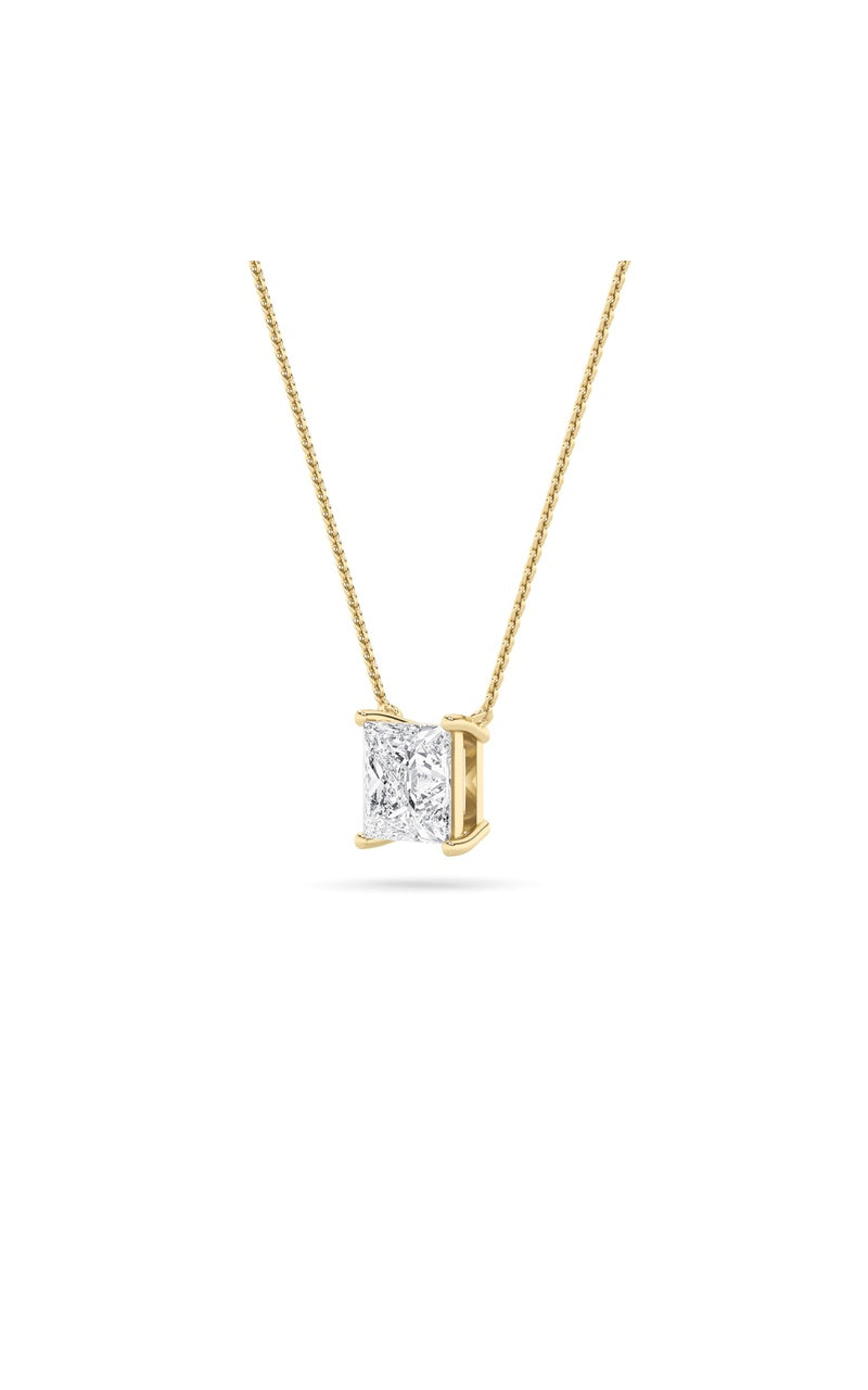1Cttw Princess Shaped Lab Grown Diamond (F/VS) Solitaire Necklace in 14K Gold