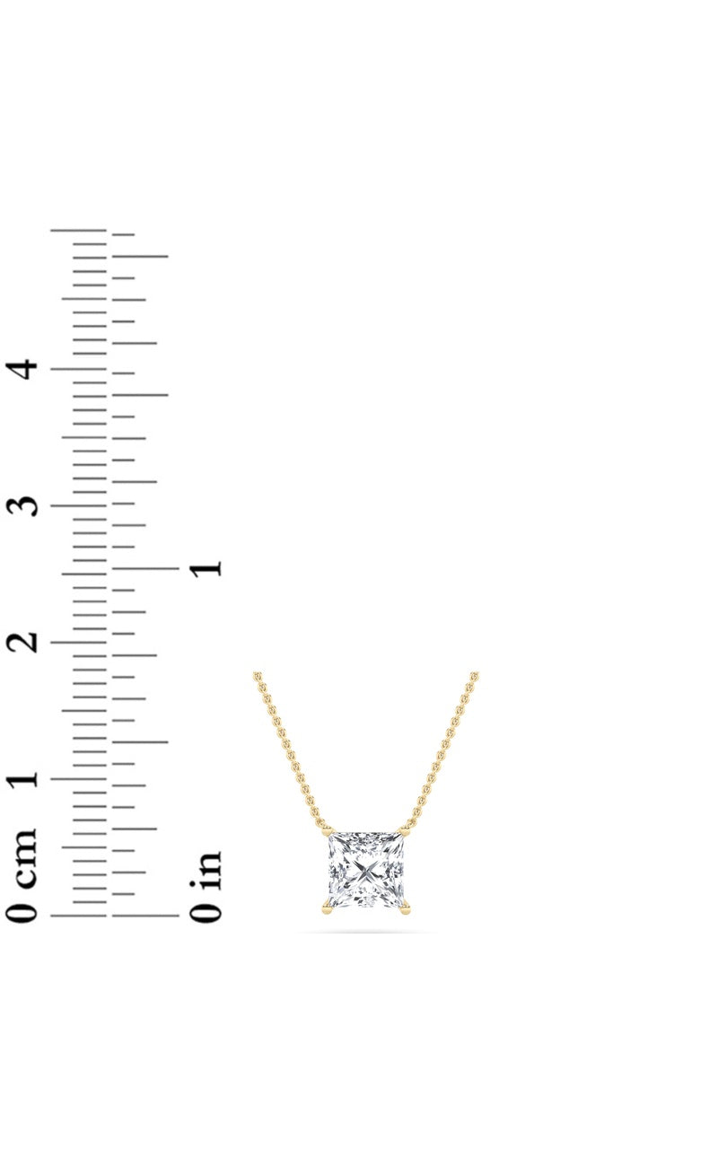 1CTW Princess Shaped Lab Grown Diamond (F/VS) Solitaire Necklace in 14K Gold