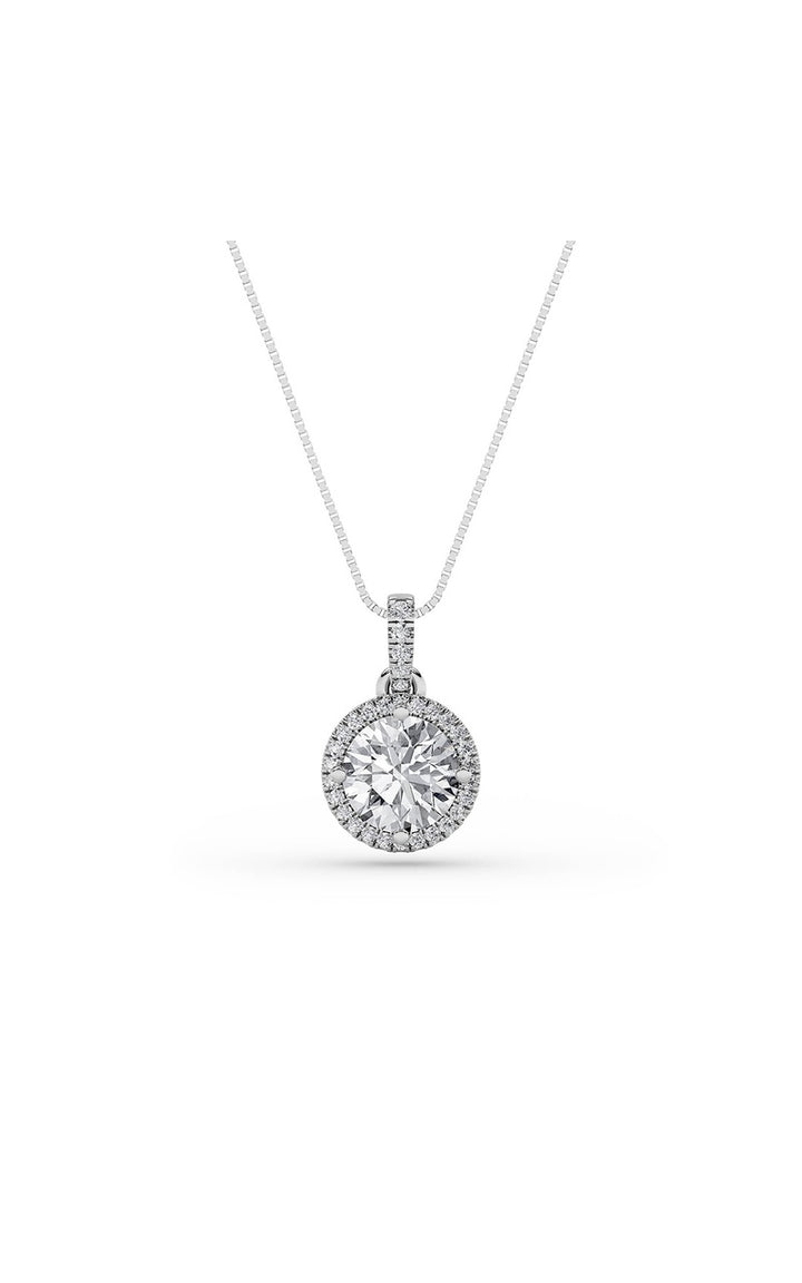 2Cttw Round Shaped Lab Grown Diamond (F/VS) Halo Pendant in 14K Gold
