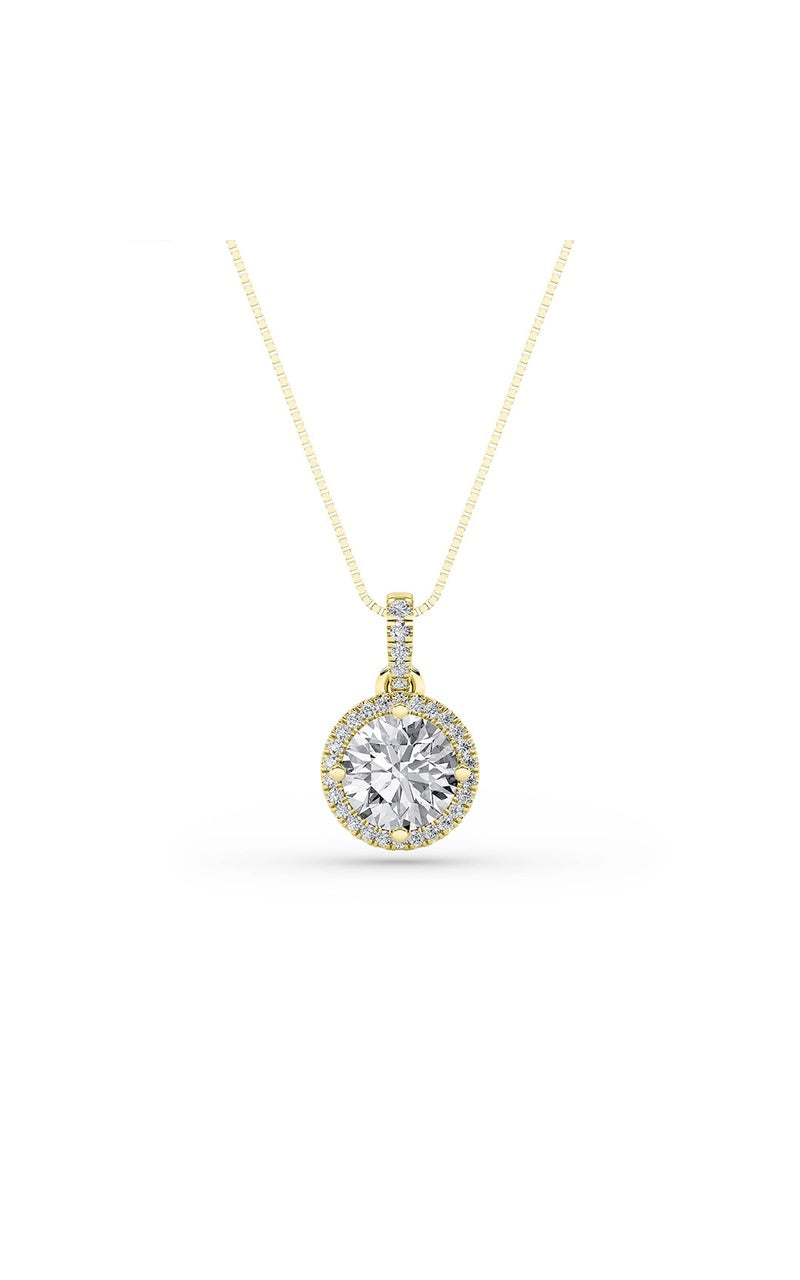 2Cttw Round Shaped Lab Grown Diamond (F/VS) Halo Pendant in 14K Gold