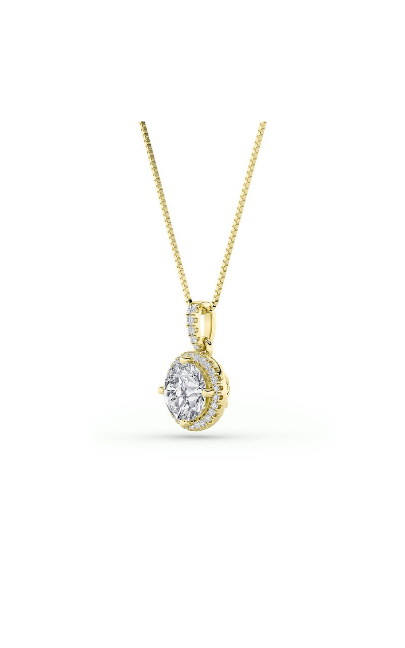 2Cttw Round Shaped Lab Grown Diamond (F/VS) Halo Pendant in 14K Gold