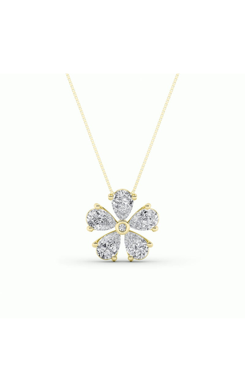 1.5Cttw Pear Shaped Lab Grown Diamond (F/VS) Floral Pendant in 14K Gold