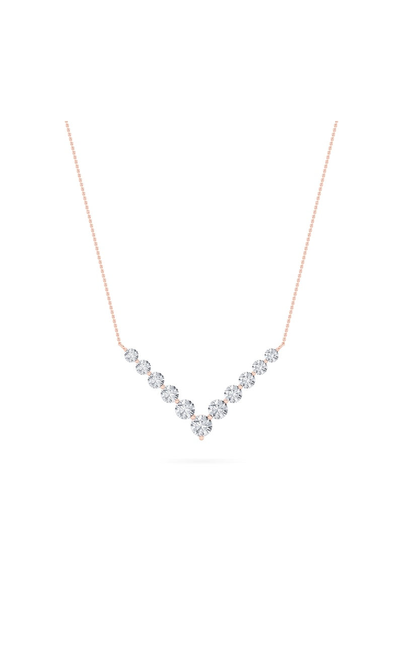 5Cttw Round Shaped Lab Grown Diamond (F/VS) Graduating V Necklace in 14K Gold